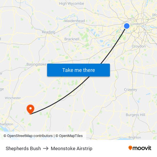 Shepherds Bush to Meonstoke Airstrip map