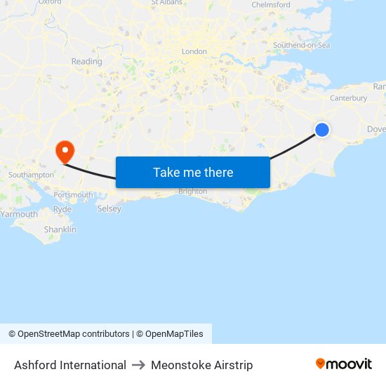 Ashford International to Meonstoke Airstrip map