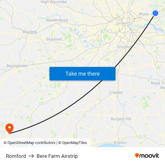Romford to Bere Farm Airstrip map