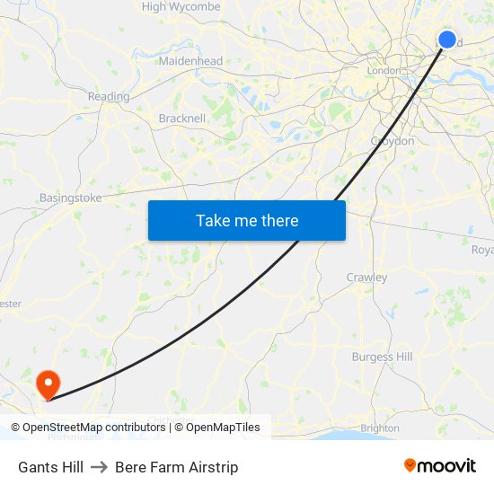 Gants Hill to Bere Farm Airstrip map