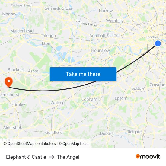 Elephant & Castle to The Angel map
