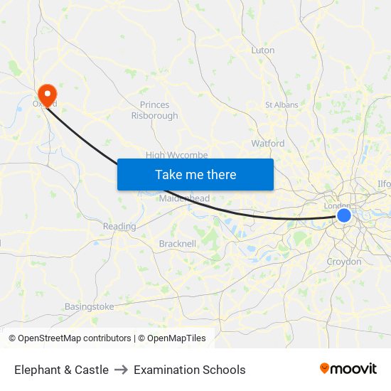 Elephant & Castle to Examination Schools map
