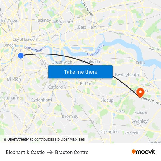Elephant & Castle to Bracton Centre map