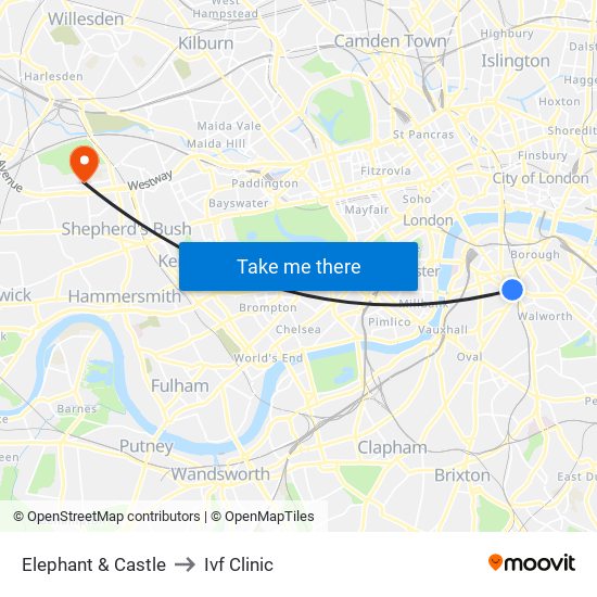 Elephant & Castle to Ivf Clinic map