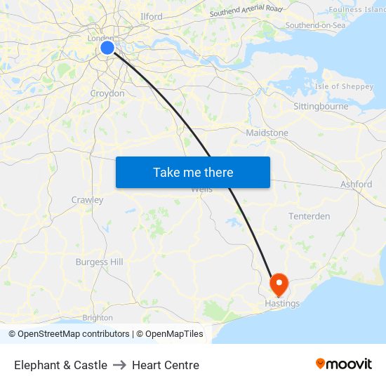 Elephant & Castle to Heart Centre map