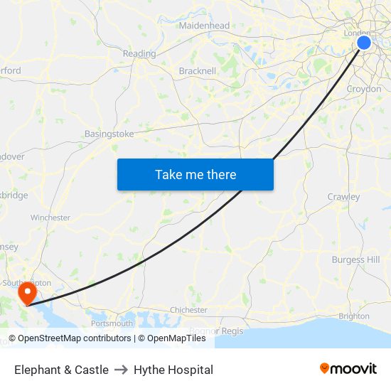 Elephant & Castle to Hythe Hospital map