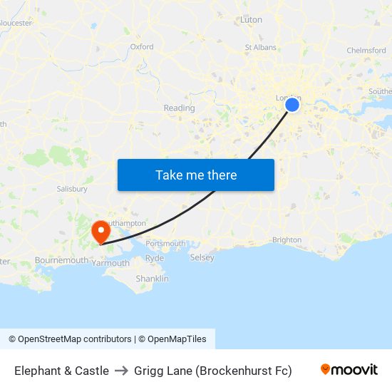 Elephant & Castle to Grigg Lane (Brockenhurst Fc) map