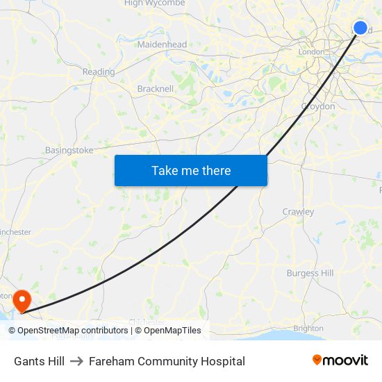 Gants Hill to Fareham Community Hospital map