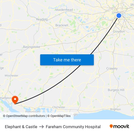 Elephant & Castle to Fareham Community Hospital map