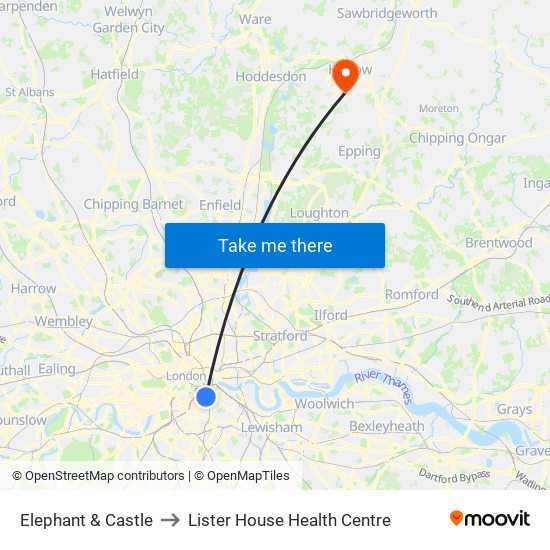 Elephant & Castle to Lister House Health Centre map