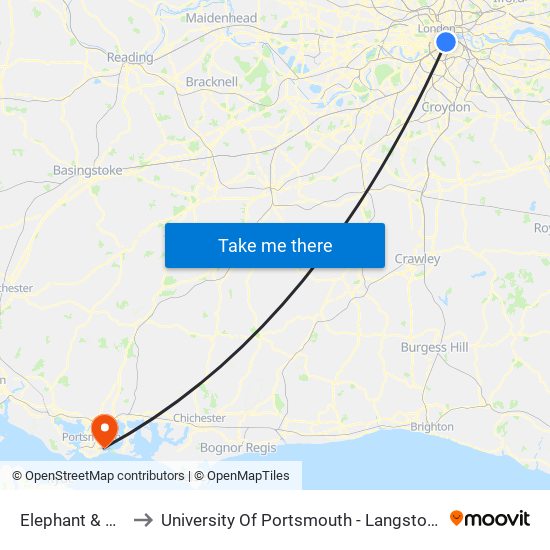 Elephant & Castle to University Of Portsmouth - Langstone Campus map