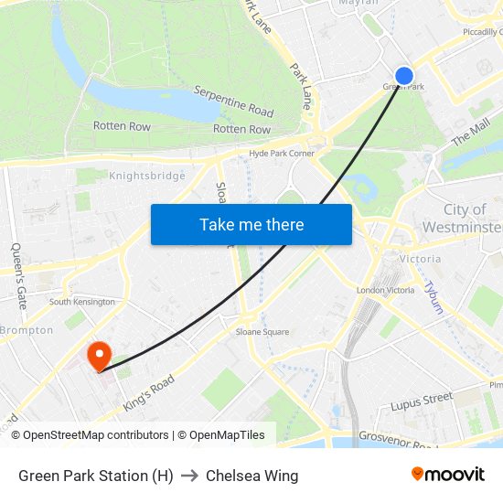 Green Park Station (H) to Chelsea Wing map