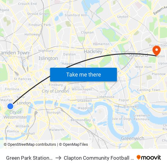 Green Park Station (H) to Clapton Community Football Club map