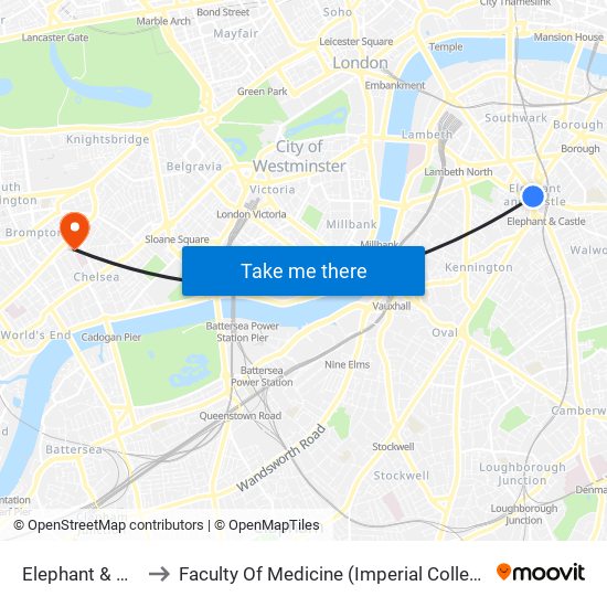 Elephant & Castle to Faculty Of Medicine (Imperial College London) map