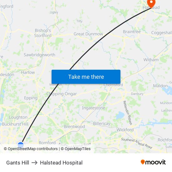 Gants Hill to Halstead Hospital map