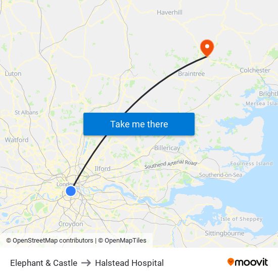 Elephant & Castle to Halstead Hospital map