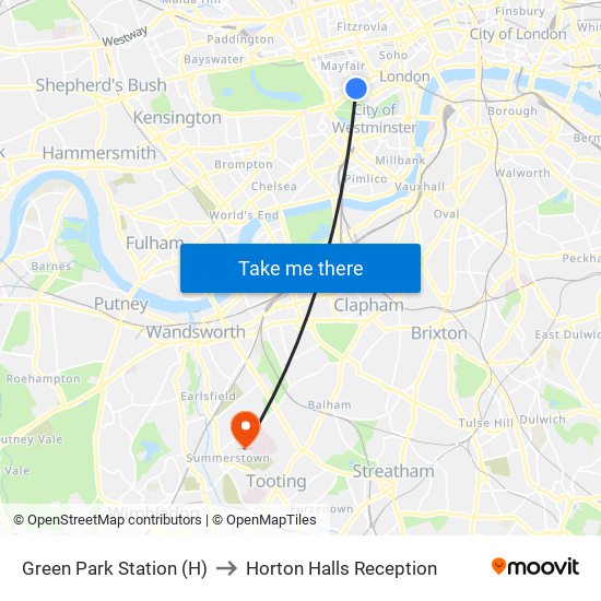 Green Park Station (H) to Horton Halls Reception map