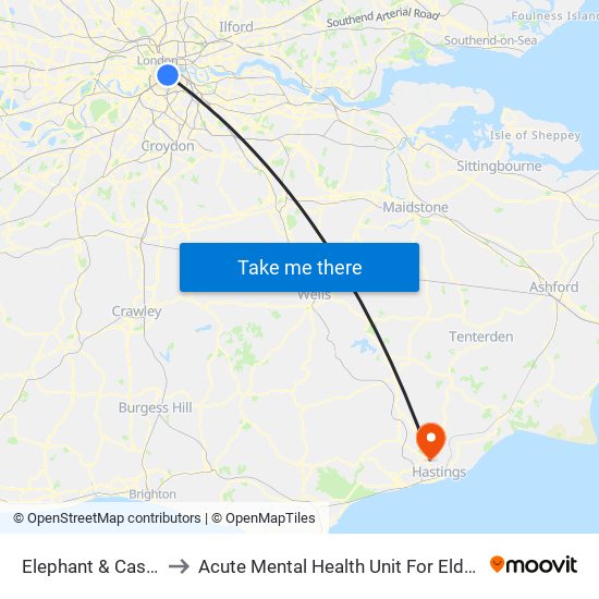 Elephant & Castle to Acute Mental Health Unit For Elderly map