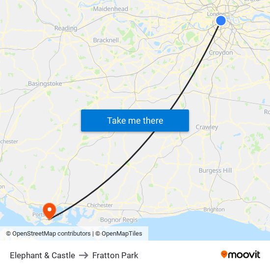 Elephant & Castle to Fratton Park map