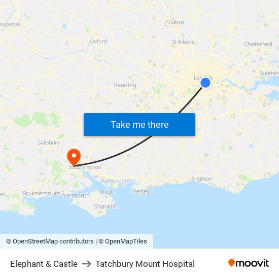 Elephant & Castle to Tatchbury Mount Hospital map