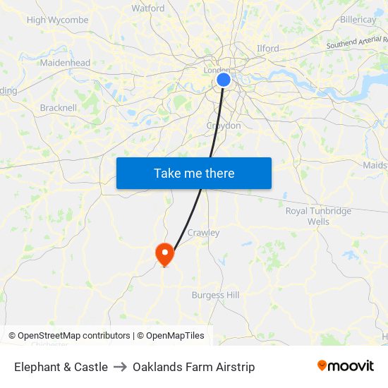 Elephant & Castle to Oaklands Farm Airstrip map