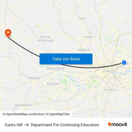 Gants Hill to Department For Continuing Education map