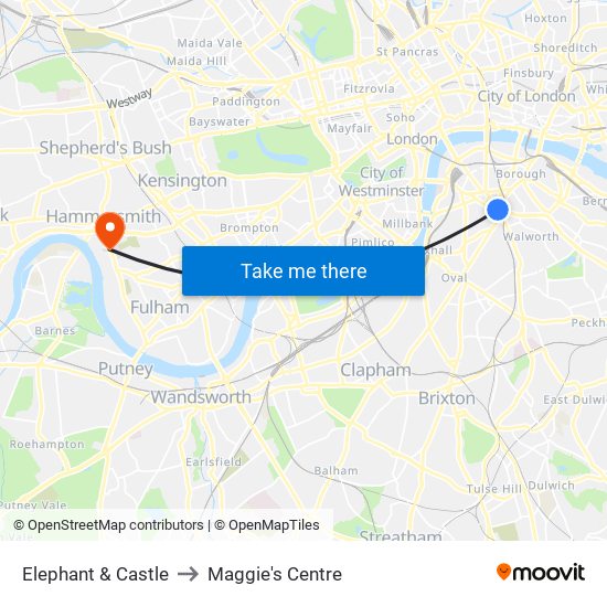 Elephant & Castle to Maggie's Centre map