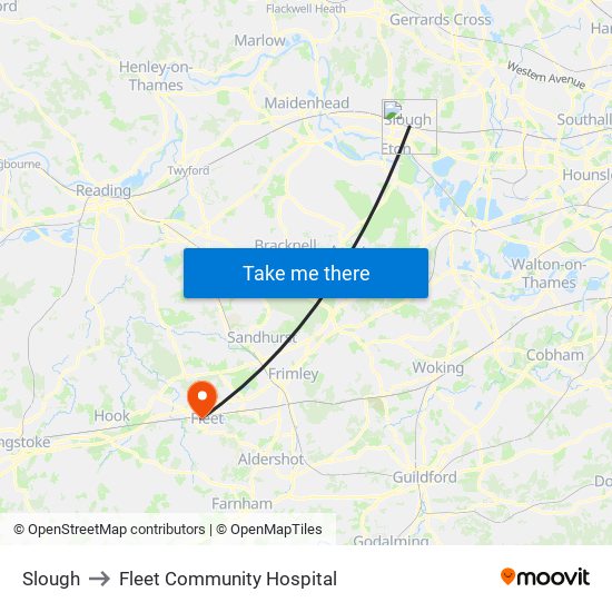 Slough to Fleet Community Hospital map