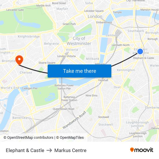 Elephant & Castle to Markus Centre map