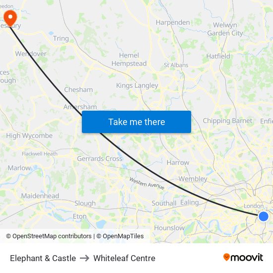 Elephant & Castle to Whiteleaf Centre map