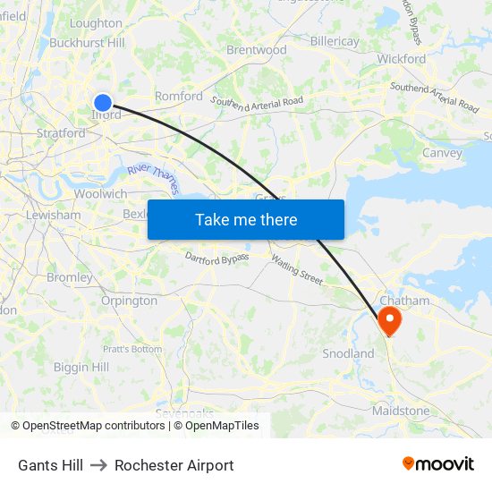 Gants Hill to Rochester Airport map