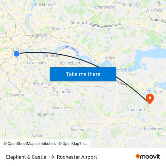 Elephant & Castle to Rochester Airport map