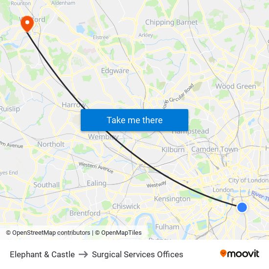 Elephant & Castle to Surgical Services Offices map