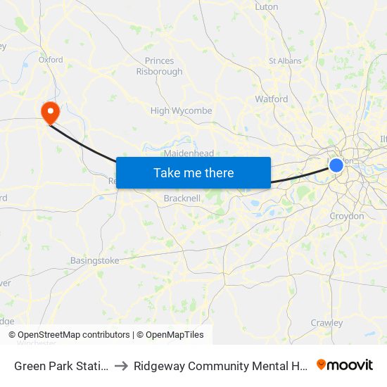 Green Park Station (H) to Ridgeway Community Mental Health Team map