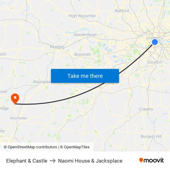 Elephant & Castle to Naomi House & Jacksplace map