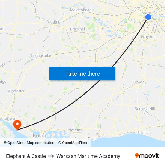 Elephant & Castle to Warsash Maritime Academy map