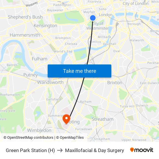 Green Park Station (H) to Maxillofacial & Day Surgery map