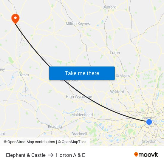 Elephant & Castle to Horton A & E map