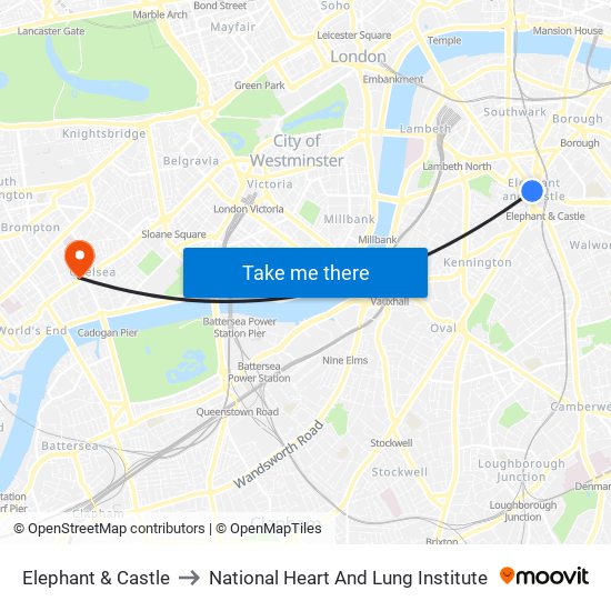 Elephant & Castle to National Heart And Lung Institute map