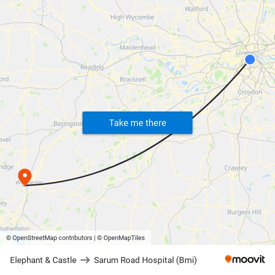 Elephant & Castle to Sarum Road Hospital (Bmi) map