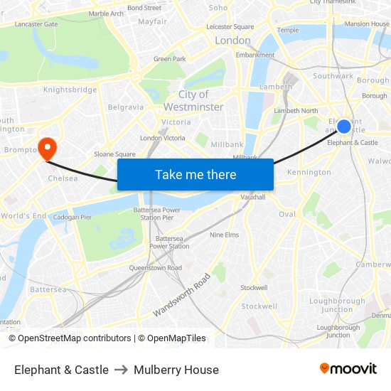 Elephant & Castle to Mulberry House map