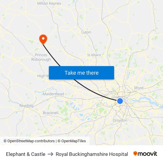 Elephant & Castle to Royal Buckinghamshire Hospital map