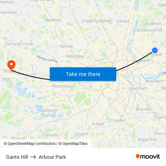 Gants Hill to Arbour Park map