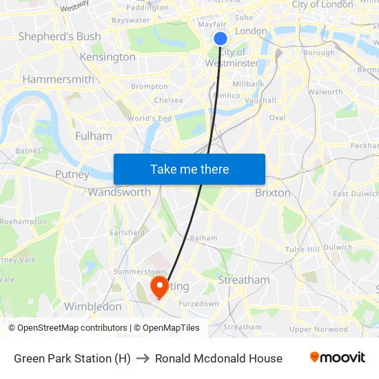 Green Park Station (H) to Ronald Mcdonald House map