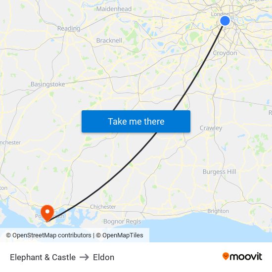 Elephant & Castle to Eldon map