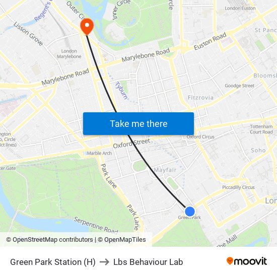 Green Park Station (H) to Lbs Behaviour Lab map