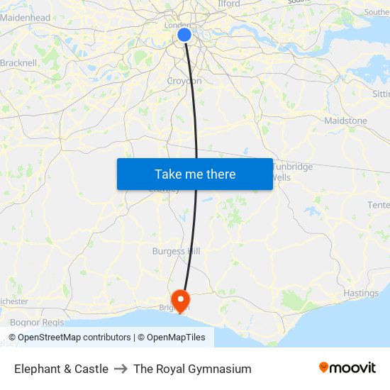 Elephant & Castle to The Royal Gymnasium map