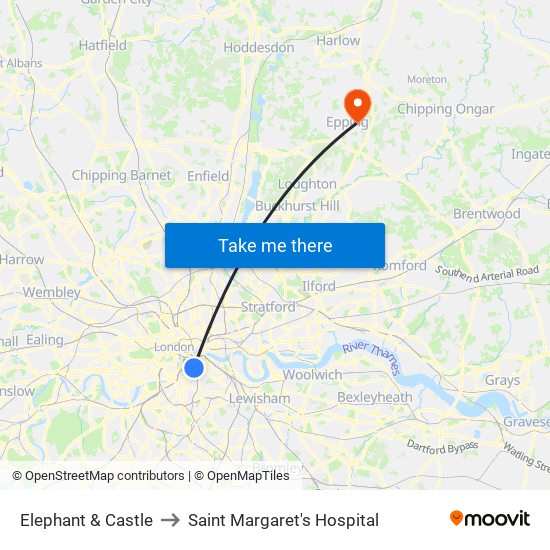 Elephant & Castle to Saint Margaret's Hospital map