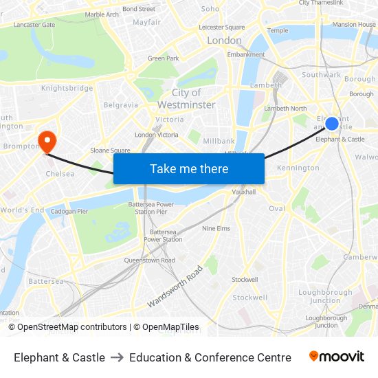Elephant & Castle to Education & Conference Centre map