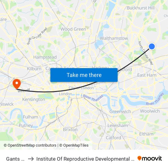 Gants Hill to Institute Of Reproductive Developmental Biology map